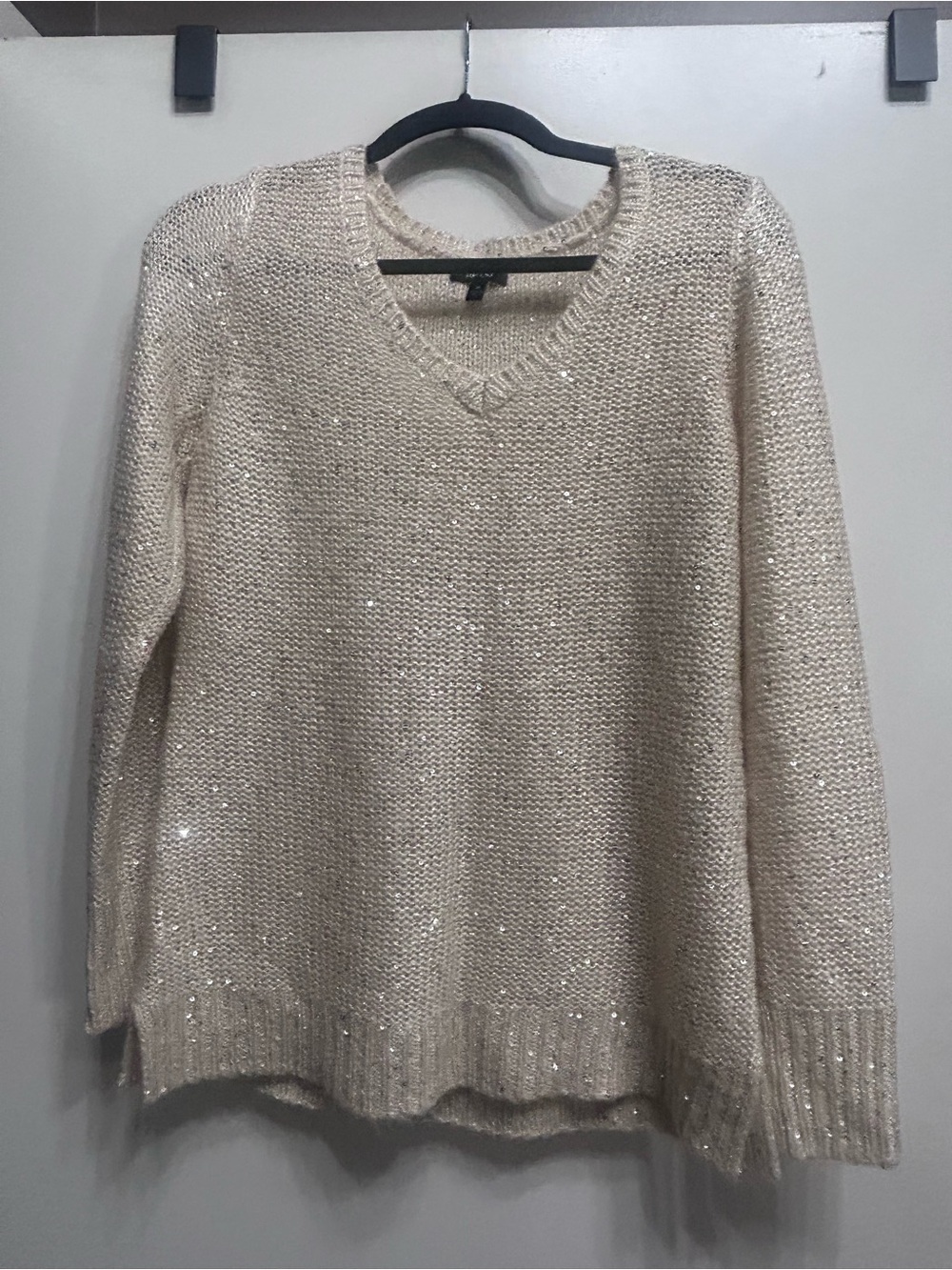 Apt. 9 Cream Sequin V-Neck Knit Sweater